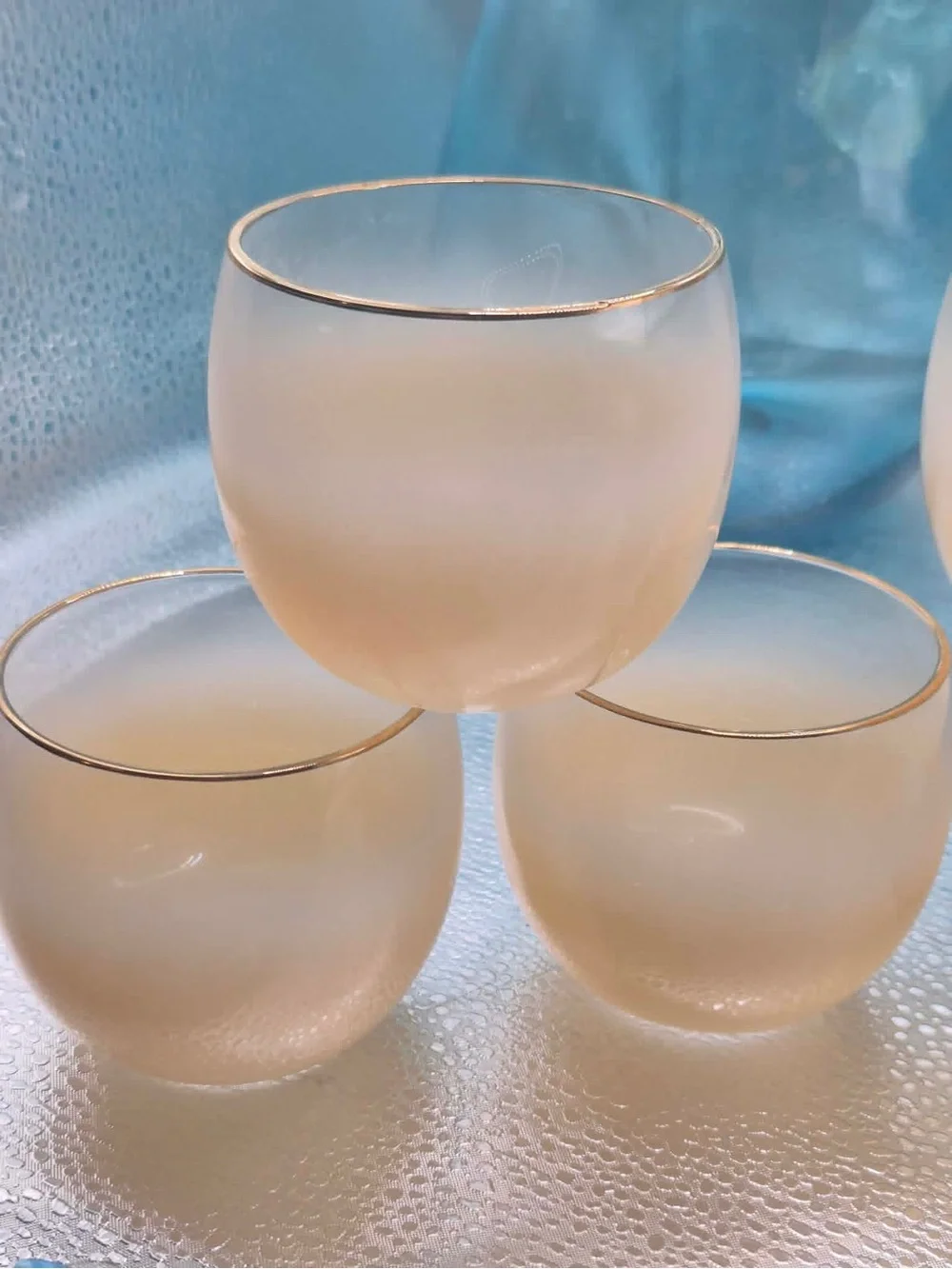 Vintage MCM Blendo Roly Poly Pitcher & Glasses Set - Peach Frosted Crystal Glass